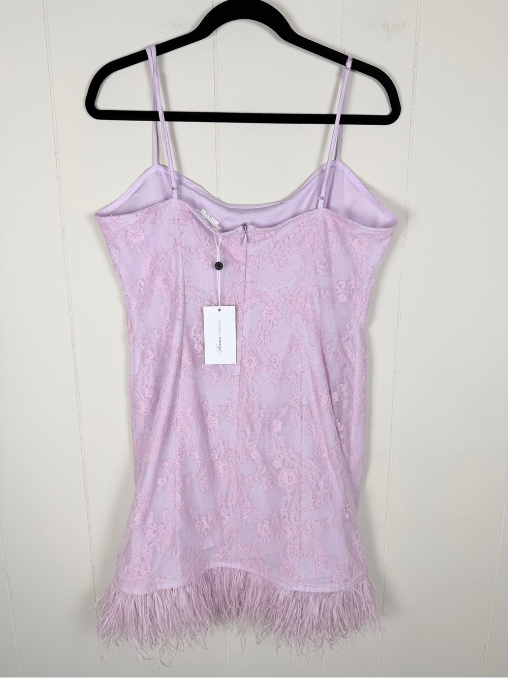Lovers + Friends NWT Lilac Lace Feather-Trim Slip Dress Size XL - Picture 6 of 16